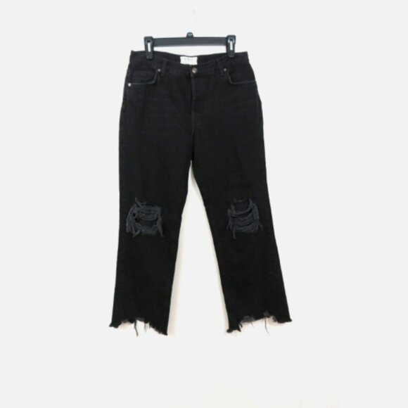 Free People size 27 Maggie Mid Rise Straight Leg Jeans Black Distressed NEW - Picture 1 of 4